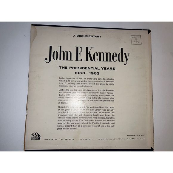 John F. Kennedy 33 1/3 LP Vinyl Documentary Album by 20th Century Fox Records - Picture 2 of 4